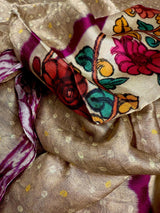 Beige Gold Silk Saree – Bandhej bandhani and with Floral Print Saree - Kaash