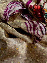 Beige Gold Silk Saree – Bandhej bandhani and with Floral Print Saree - Kaash