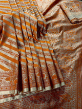 Beige Gold with Mustard & Copper Mashru Tanchoi saree in banarasi mashru tanchoi with striped mashru tanchoi with jamawar border — Kaash Collection