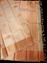 Beige pure kanjivaram silk saree with copper zari weave — Kaash Collection