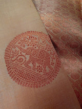 Beige pure kanjivaram silk saree with copper zari weave — Kaash Collection