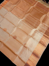 Beige pure kanjivaram silk saree with copper zari weave — Kaash Collection