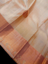 Beige pure kanjivaram silk saree with copper zari weave — Kaash Collection