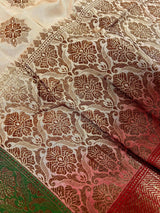 Beige with Red combination Traditional Banarasi Silk Saree with Copper Zari Weave - Kaash