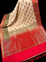 Beige with Red combination Traditional Banarasi Silk Saree with Copper Zari Weave - Kaash