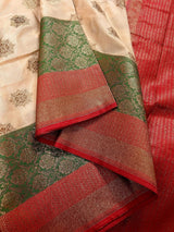 Beige with Red combination Traditional Banarasi Silk Saree with Copper Zari Weave - Kaash