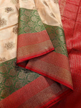 Beige with Red combination Traditional Banarasi Silk Saree with Copper Zari Weave - Kaash