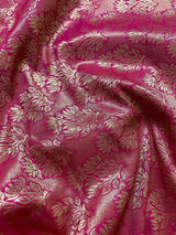 Biscuit with Pink Pallu Banarasi saree in banarasi silk with floral buttas with red borders & hot pink pallu — Kaash Collection
