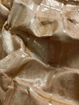 Biscuit Color Banarasi Silk Saree with Floral design with Pink combination borders and Pallu - Kaash