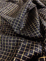 Black and Mustard Yellow Pure Raw Silk Saree with Temple Borders with Checks - Kaash