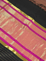 Black and Purple Pure Tussar Silk Saree with Ranidrop zari weave - Kaash