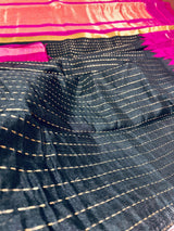 Black and Purple Pure Tussar Silk Saree with Ranidrop zari weave | Temple Borders | Wide Border | SILK MARK CERTIFIED - Kaash