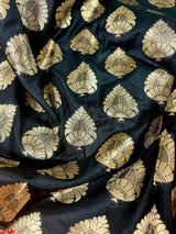 Black and Red Color Traditional Banarasi Silk Handloom Saree with Wide Border - Satin Patta Border - Kaash