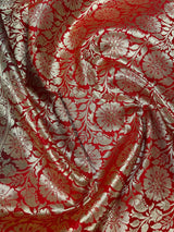 Black and Red Color Traditional Banarasi Silk Handloom Saree with Wide Border - Satin Patta Border - Kaash