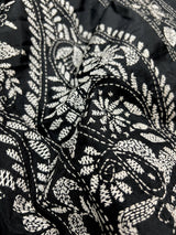 Black with White Kantha hand Kantha stitch saree on Bangalori silk — Kaash Collection