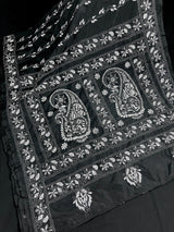 Black and White Color Bangalori Silk Saree with Handwoven Kantha Stitch Work | | Kantha Saree | Silk Sarees | Bengal Saree | Black Sari - Kaash