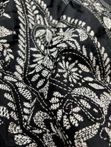 Black and White Color Bangalori Silk Saree with Handwoven Kantha Stitch Work | | Kantha Saree | Silk Sarees | Bengal Saree | Black Sari - Kaash