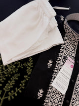 Black men's kurta pajama in pure cotton (100%) with embroidery with tiny sequins — Kaash Collection