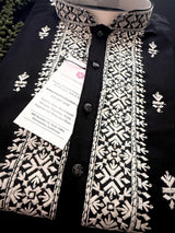 Black men's kurta pajama in pure cotton (100%) with embroidery with tiny sequins — Kaash Collection