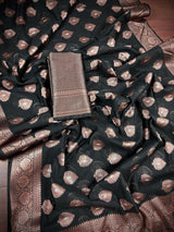 Black Cotton Silk Banarasi saree in banarasi cotton silk with antique zari weaving — Kaash Collection