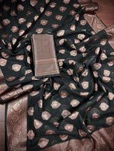 Black Color Banarasi Cotton Silk Saree with Antique Zari Weave | Handmade Saree | Saree in USA | Black Color Saree | Banarasi Saree - Kaash