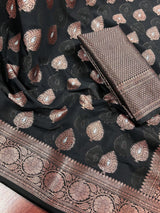 Black Color Banarasi Cotton Silk Saree with Antique Zari Weave | Handmade Saree | Saree in USA | Black Color Saree | Banarasi Saree - Kaash