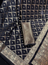 Black Color Banarasi Handloom Semi Soft Silk Saree - Antique Gold Zari Weave - Banarasi Sarees - Kaash