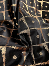 Black Color Banarasi Handloom Semi Soft Silk Saree - Antique Gold Zari Weave - Banarasi Sarees - Kaash