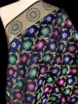 Black Semi Banarasi Floral Meenakari dupatta in semi banarasi soft silk with floral jaal with meenakari & muted gold zari — Kaash Collection