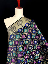 Black Semi Banarasi Floral Meenakari dupatta in semi banarasi soft silk with floral jaal with meenakari & muted gold zari — Kaash Collection