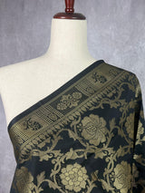Black Banarasi Floral Designer dupatta in banarasi silk (non-pure) with floral jaal designer with muted gold zari — Kaash Collection