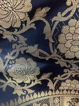 Black Banarasi Floral Designer dupatta in banarasi silk (non-pure) with floral jaal designer with muted gold zari — Kaash Collection