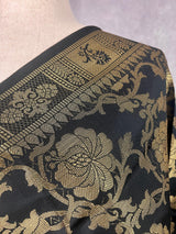 Black Color Banarasi Silk Floral Designer Dupatta with Muted Gold Zari| Light Weight Dupatta | Stole | Scarf | Benarasi Dupatta - Kaash