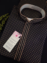 Black men's kurta pajama in banarasi silk with gold zari weaving with floral buttas — Kaash Collection