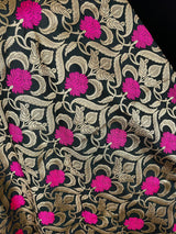 Black Color Floral Jaal Banarasi Silk Dupatta - Kaash
