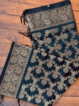 Black Banarasi Floral Jaal dupatta in banarasi silk (non-pure) with floral jaal with muted gold zari — Kaash Collection