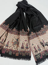 Black wool (kashmiri lohi) Kashmiri shawl with mughal-inspired motifs — Kaash Collection
