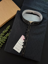 Black men's kurta pajama in soft silk with self-design with cotton lining — Kaash Collection