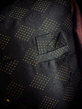 Black men's Nehru/Modi jacket in raw silk with floral weave & zari detail — Kaash Collection