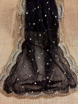 Black Net with Zari Sequin dupatta in net with zari, sequin & bead work on net — Kaash Collection