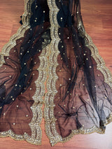 Black Net with Zari Sequin dupatta in net with zari, sequin & bead work on net — Kaash Collection