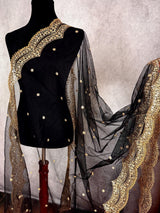 Black Net with Zari Sequin dupatta in net with zari, sequin & bead work on net — Kaash Collection