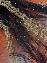 Black Net with Zari Sequin dupatta in net with zari, sequin & bead work on net — Kaash Collection