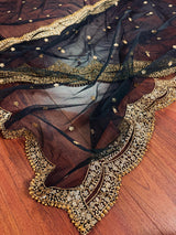 Black Net with Zari Sequin dupatta in net with zari, sequin & bead work on net — Kaash Collection