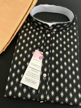 Black men's kurta pajama in pure cotton with small gold buttis on cotton — Kaash Collection