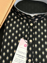 Black men's kurta pajama in pure cotton with small gold buttis on cotton — Kaash Collection