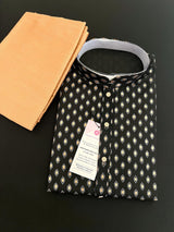 Black Color Premium Pure Cotton Mens Kurta Pajama Set with Gold Buttis | Cotton Mens Kurtas - Kaash