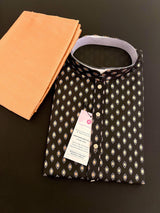 Black Color Premium Pure Cotton Mens Kurta Pajama Set with Gold Buttis | Cotton Mens Kurtas - Kaash