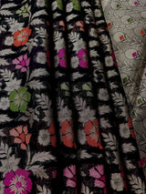 Black Banarasi Cotton saree in pure banarasi cotton with meenakari resham with floral jaal — Kaash Collection