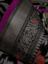 Black Banarasi Cotton saree in pure banarasi cotton with meenakari resham with floral jaal — Kaash Collection